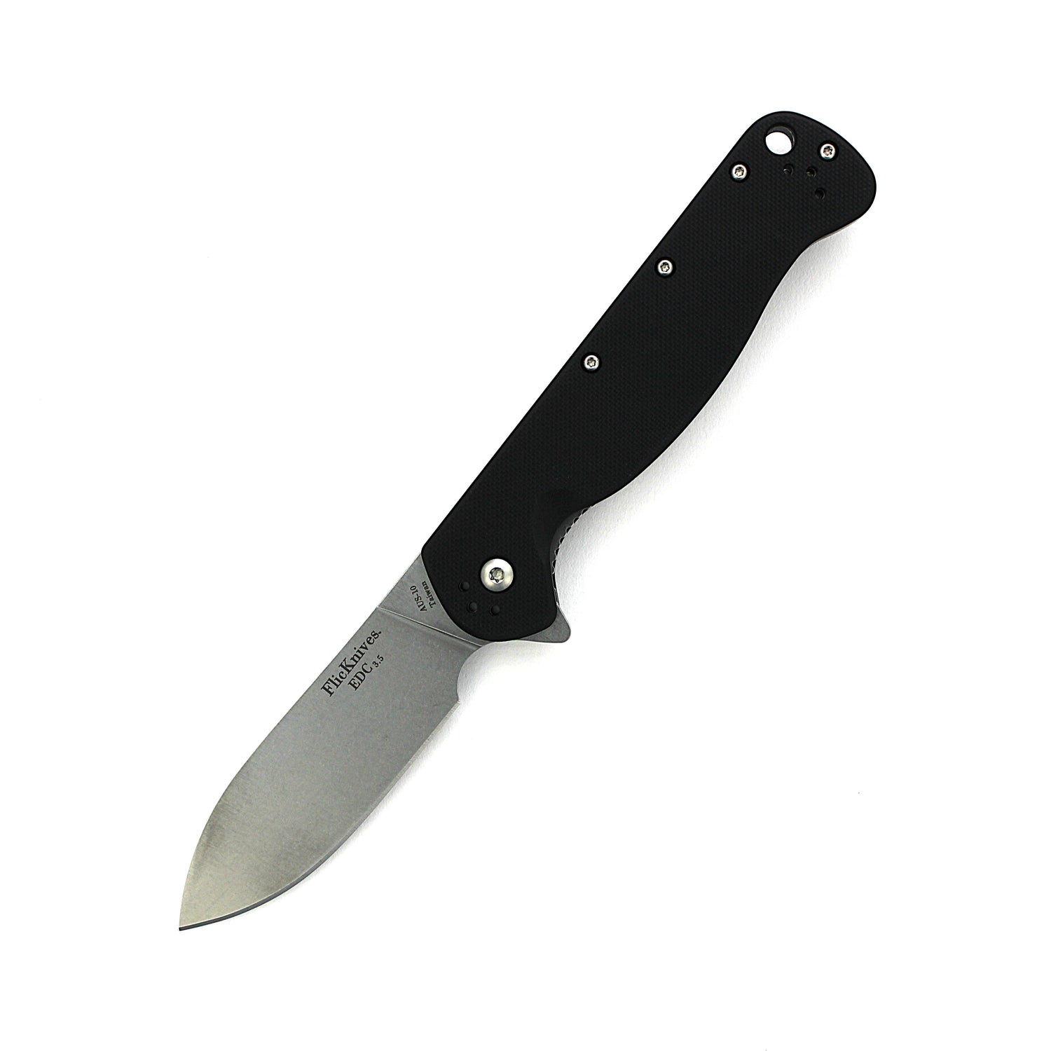 FlicKnives EDC 3.5 - Drop Point Folder Flipper Black G10 Scales Liner Lock