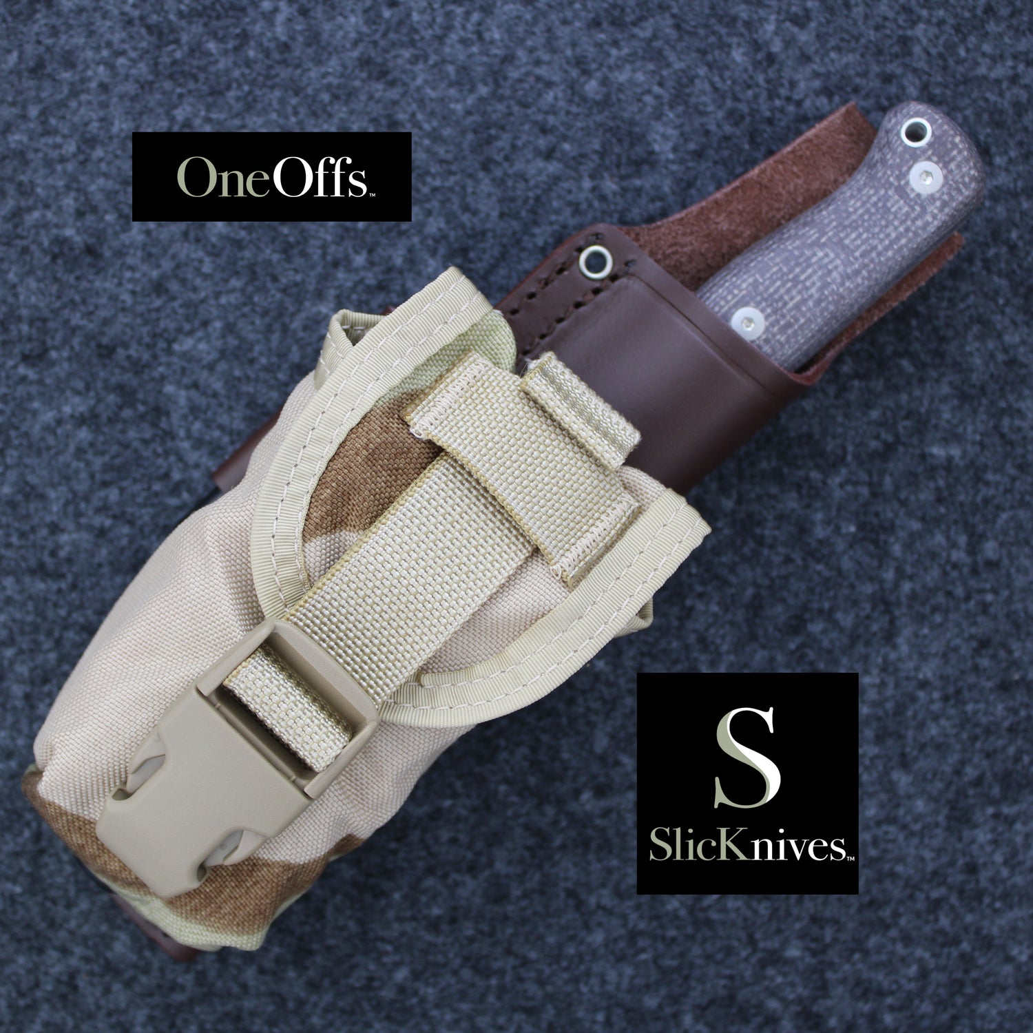 OneOffs SlicKnives ClipPoint 4.5 - Brown - Skinning & Hunting Knife with Desert Camo Pouch