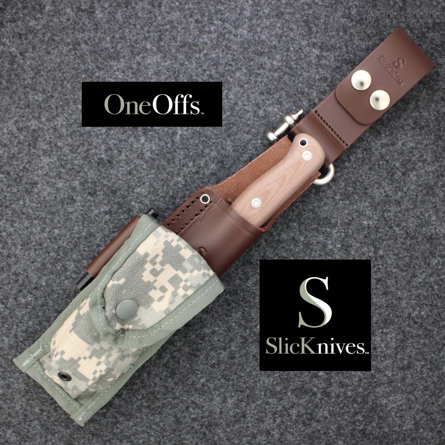 OneOffs SlicKnives Kepper 5 - Brown - Camp and Bushcraft Knife Based on Horace Kephart's Blade Profile with ACU Camo Pouch