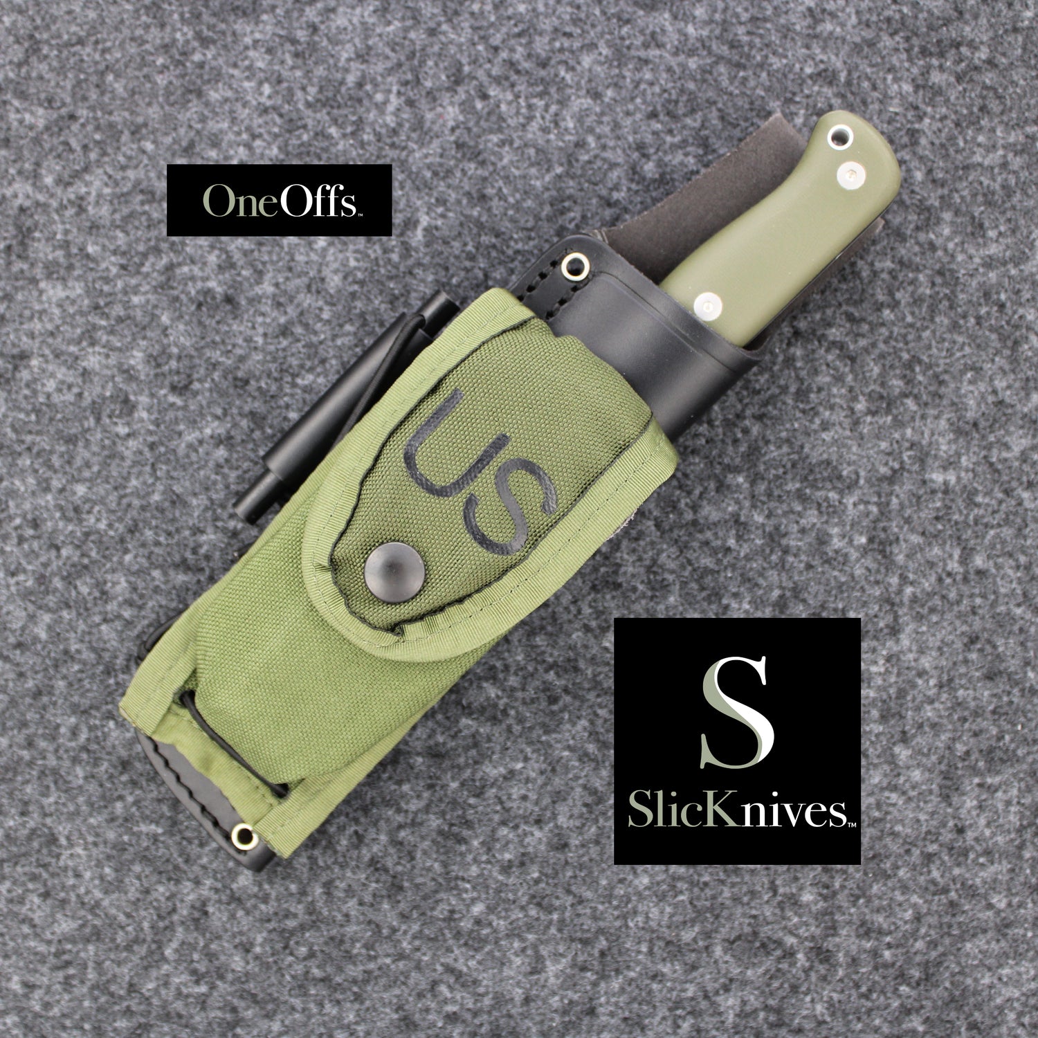 OneOffs SlicKnives ClipPoint 4.5 - Olive Green G10 - Skinning & Hunting Knife with OD Green Pouch