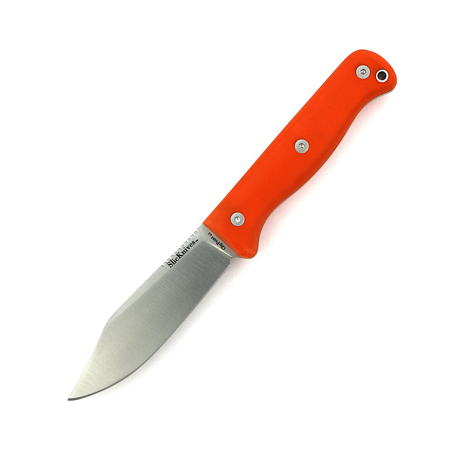 SlicKnives ClipPoint 4.5 - Orange G10 with Brown Sheath - Skinning & Hunting Knife