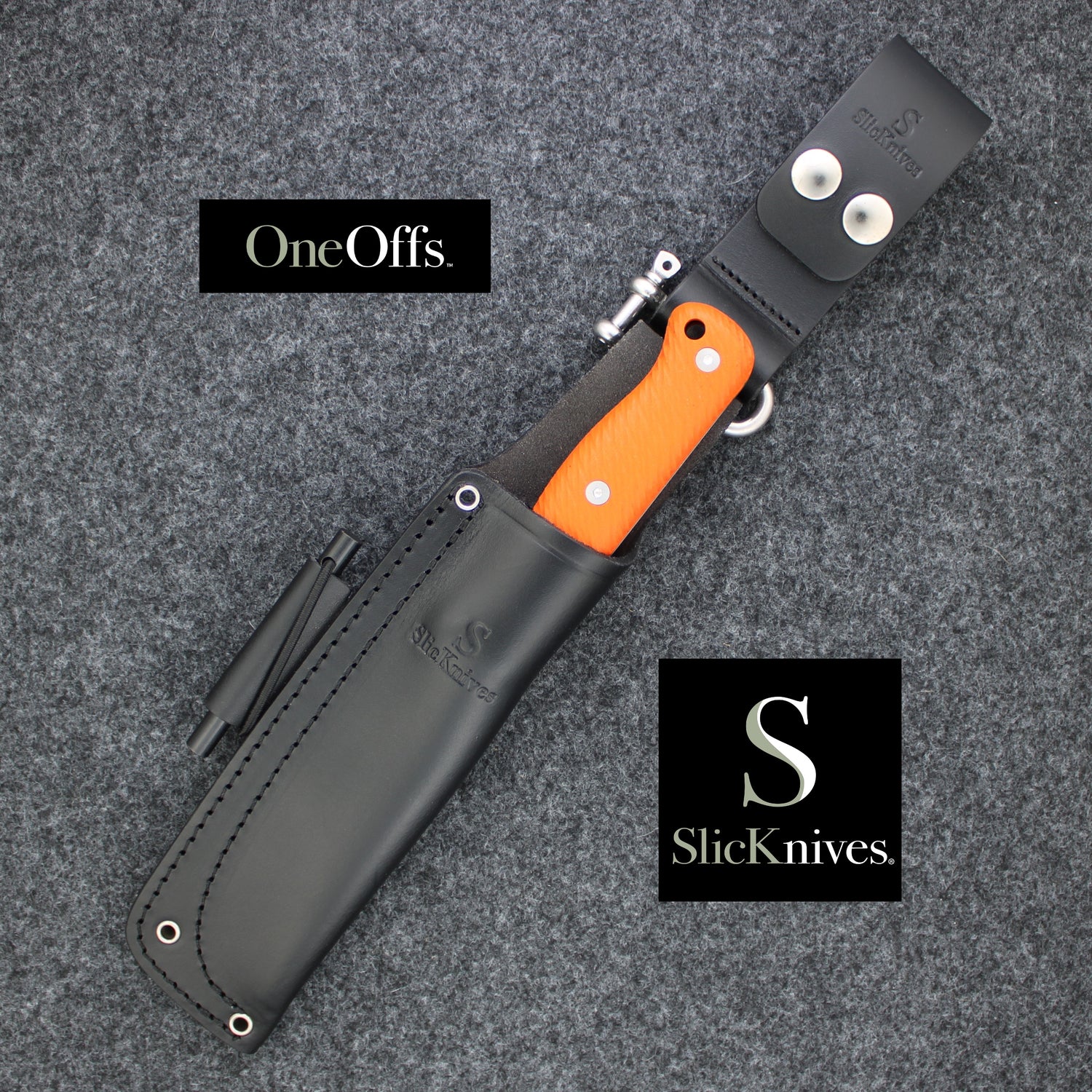 OneOffs SlicKnives Kepper 5 - Black with Custom Orange Scales and Dangler - Camp and Bushcraft Knife Based on Horace Kephart's Blade Profile