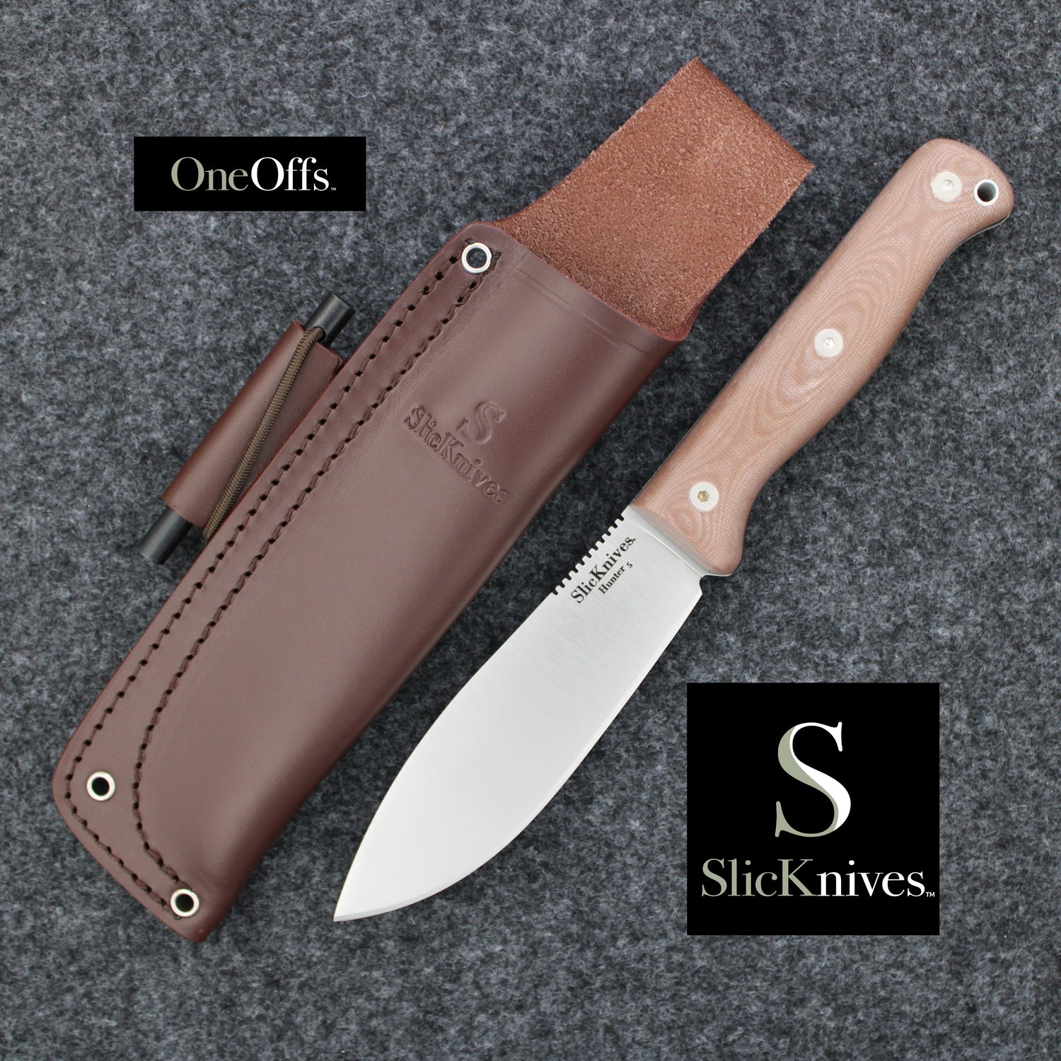 OneOffs SlicKnives Hunter 5 - Brown - Skinning & Hunting Knife with NFP Camo Pouch