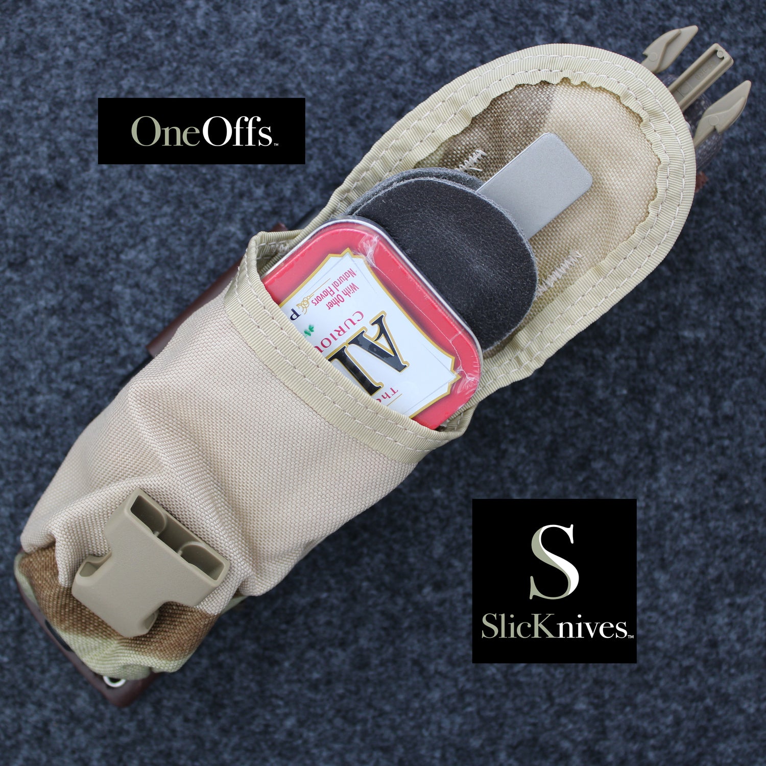 OneOffs SlicKnives ClipPoint 4.5 - Brown - Skinning & Hunting Knife with Desert Camo Pouch