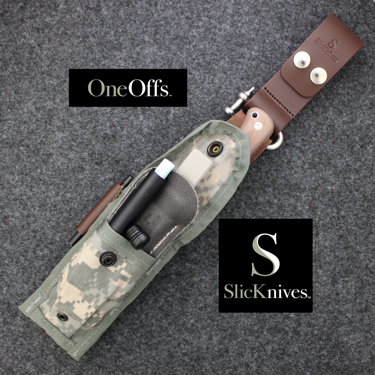 OneOffs SlicKnives Kepper 5 - Brown - Camp and Bushcraft Knife Based on Horace Kephart's Blade Profile with ACU Camo Pouch