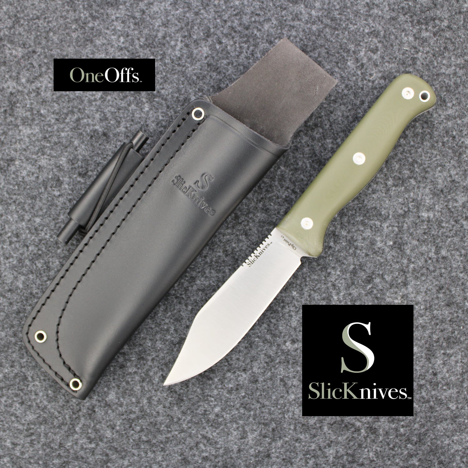 OneOffs SlicKnives ClipPoint 4.5 - Olive Green G10 - Skinning & Hunting Knife with OD Green Pouch