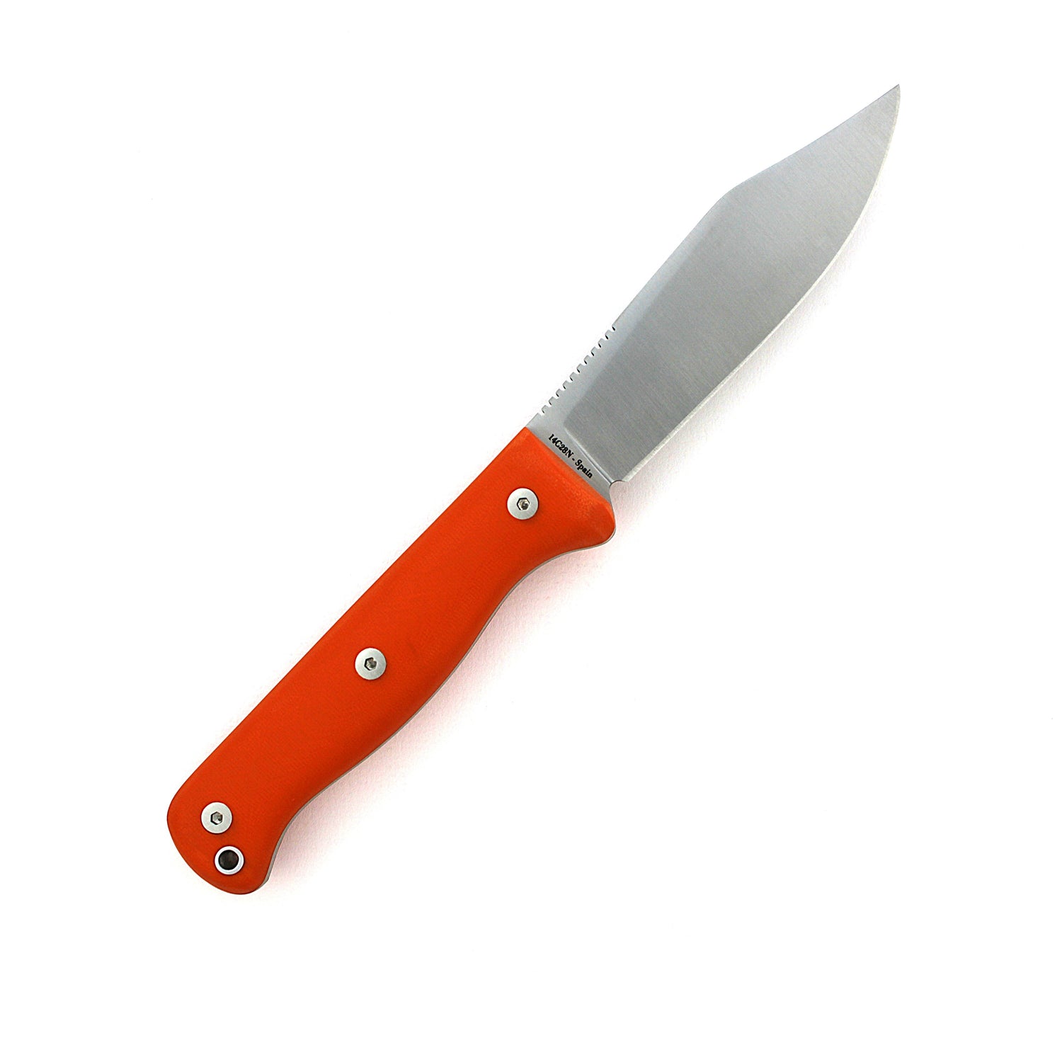 SlicKnives ClipPoint 4.5 - Orange G10 with Brown Sheath - Skinning & Hunting Knife