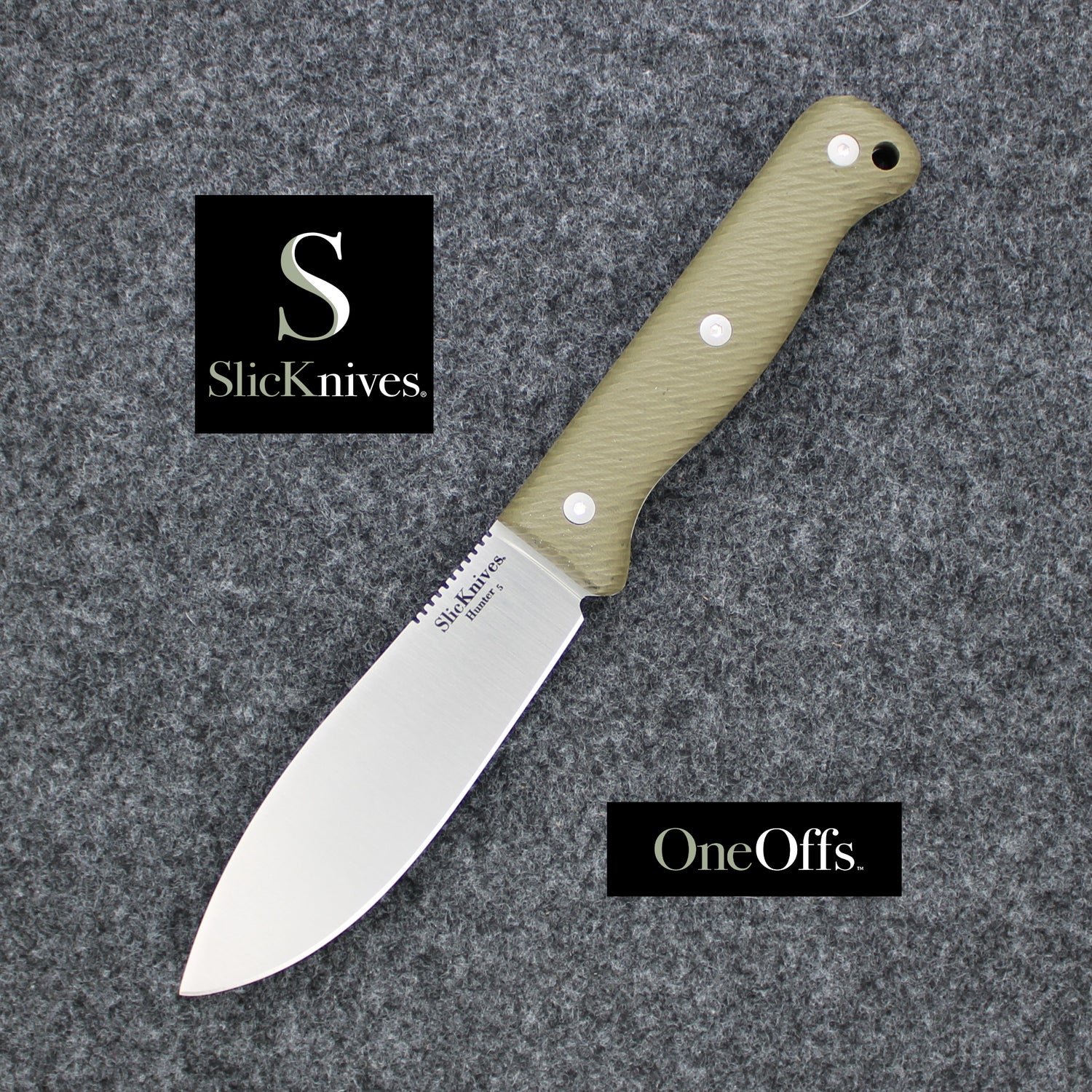 OneOffs SlicKnives Hunter 5 - Custom OD Green Scales - Skinning & Hunting Knife with Black JRE Sheath