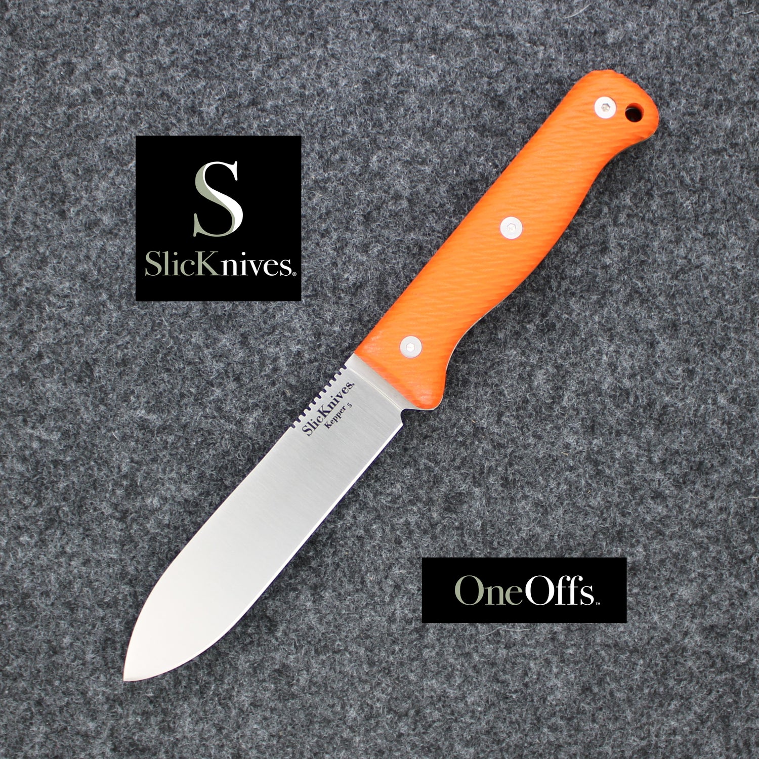 OneOffs SlicKnives Kepper 5 - Black with Custom Orange Scales and Dangler - Camp and Bushcraft Knife Based on Horace Kephart's Blade Profile