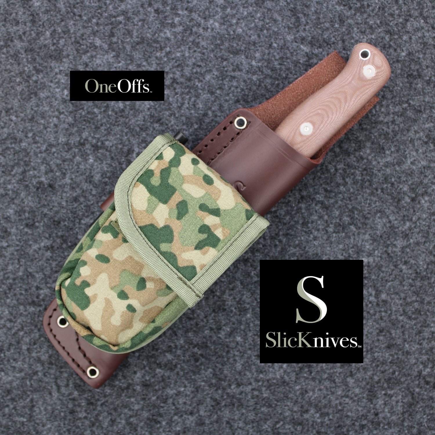 OneOffs SlicKnives Hunter 5 - Brown - Skinning & Hunting Knife with NFP Camo Pouch