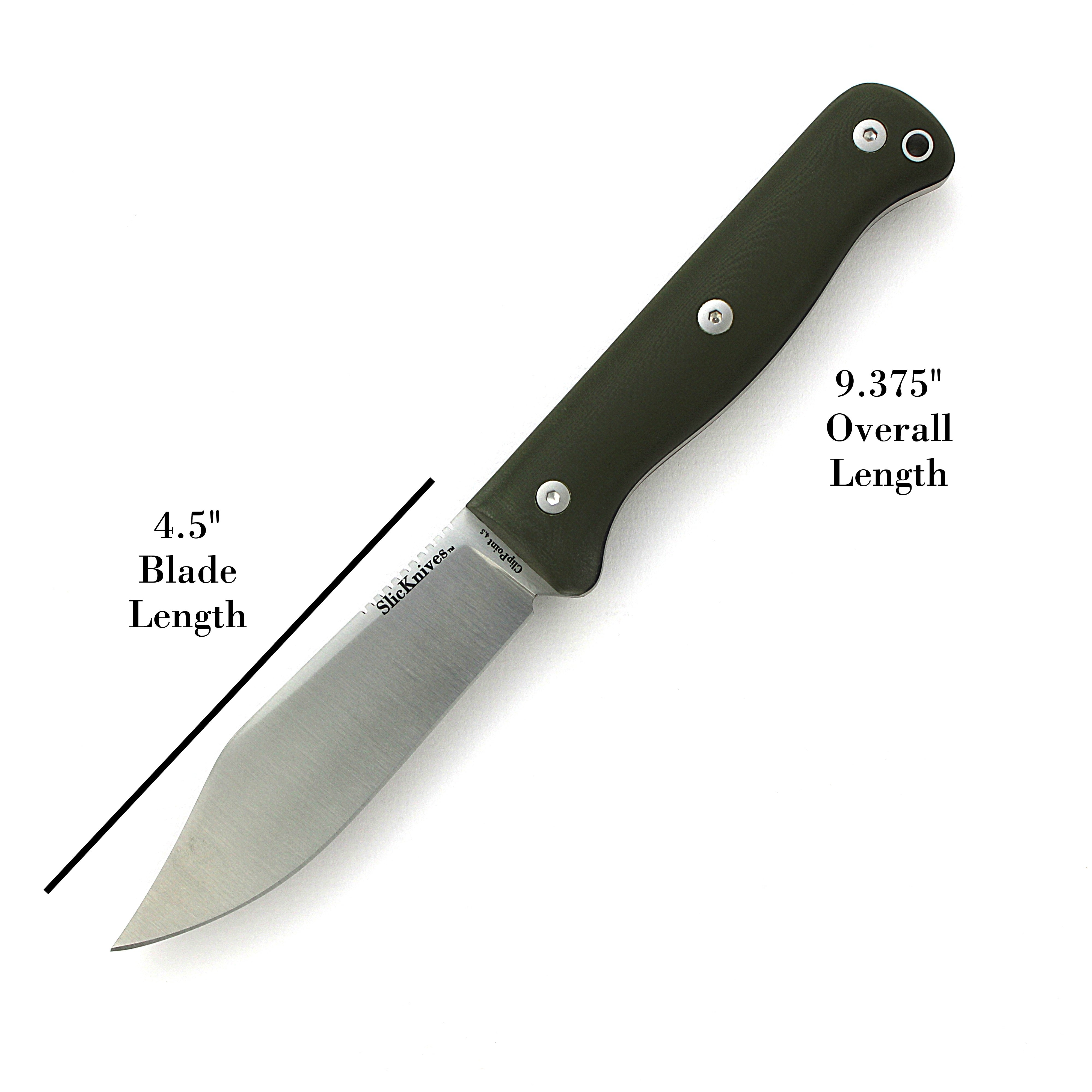 SlicKnives ClipPoint 4.5 - Olive Green G10 - Skinning & Hunting Knife