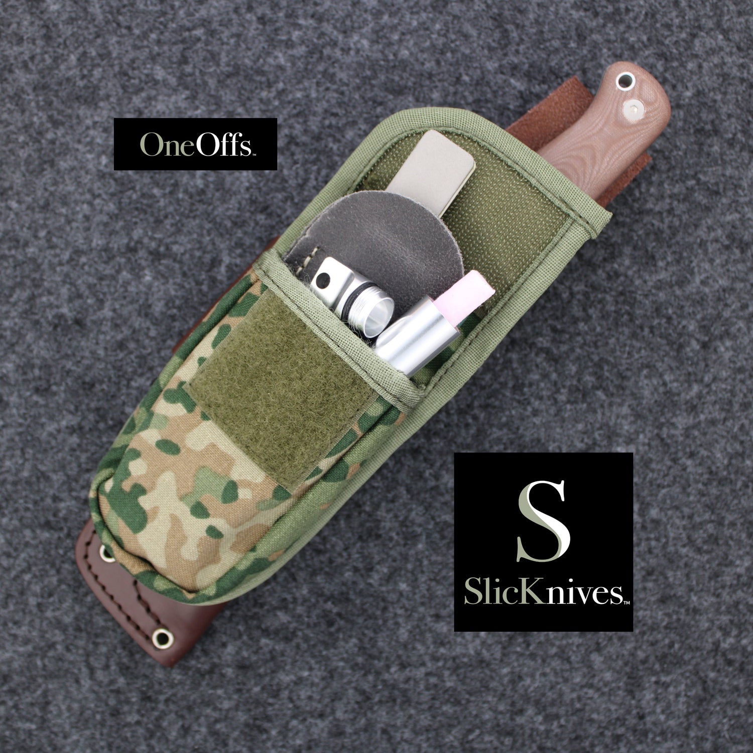 OneOffs SlicKnives Hunter 5 - Brown - Skinning & Hunting Knife with NFP Camo Pouch