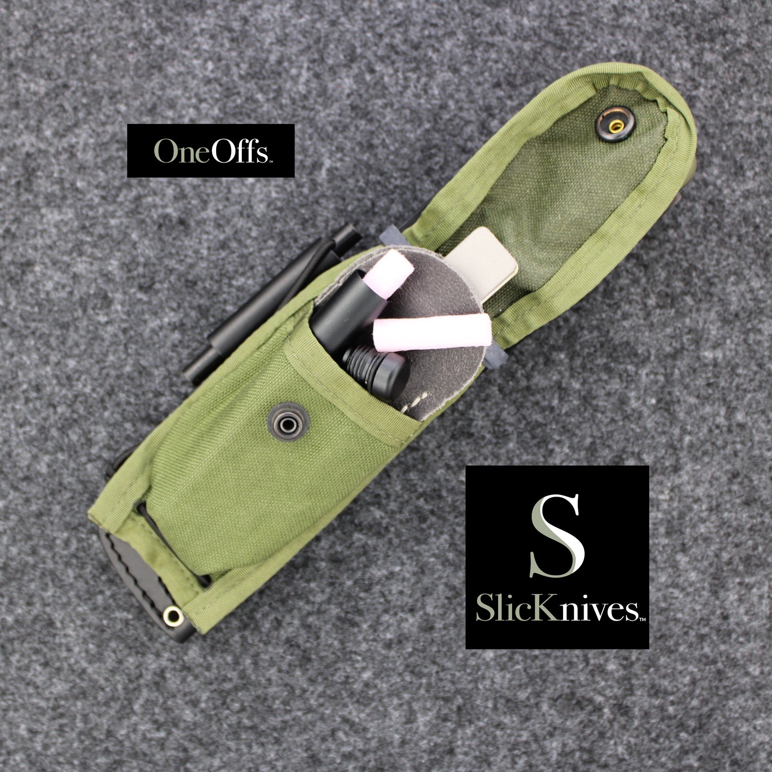 OneOffs SlicKnives ClipPoint 4.5 - Olive Green G10 - Skinning & Hunting Knife with OD Green Pouch
