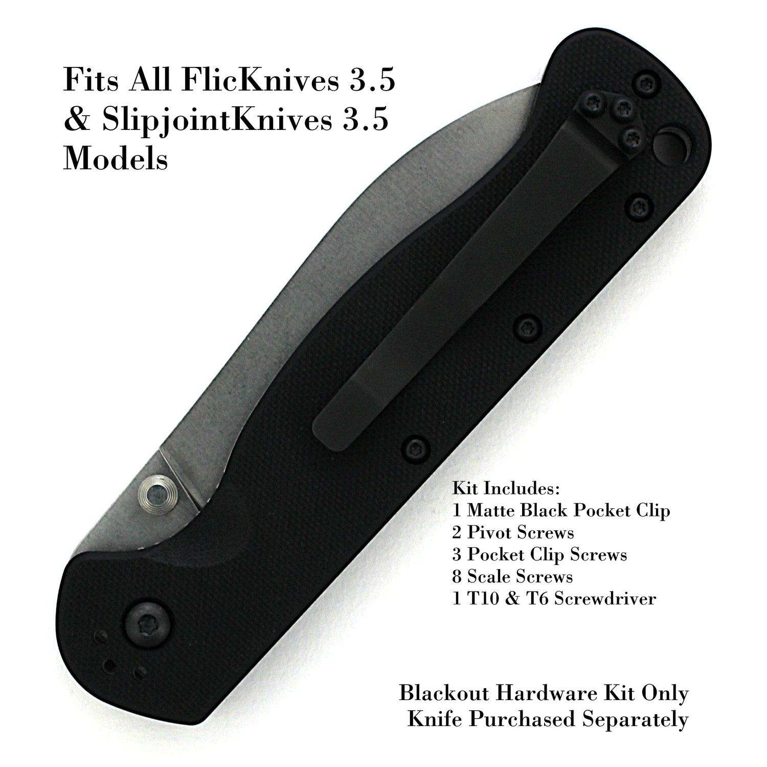 SlicKnives Blackout Pocket Clip and Hardware Kit 3.5 - Fits all FlicKnives 3.5 & SlipjointKnives 3.5 Models