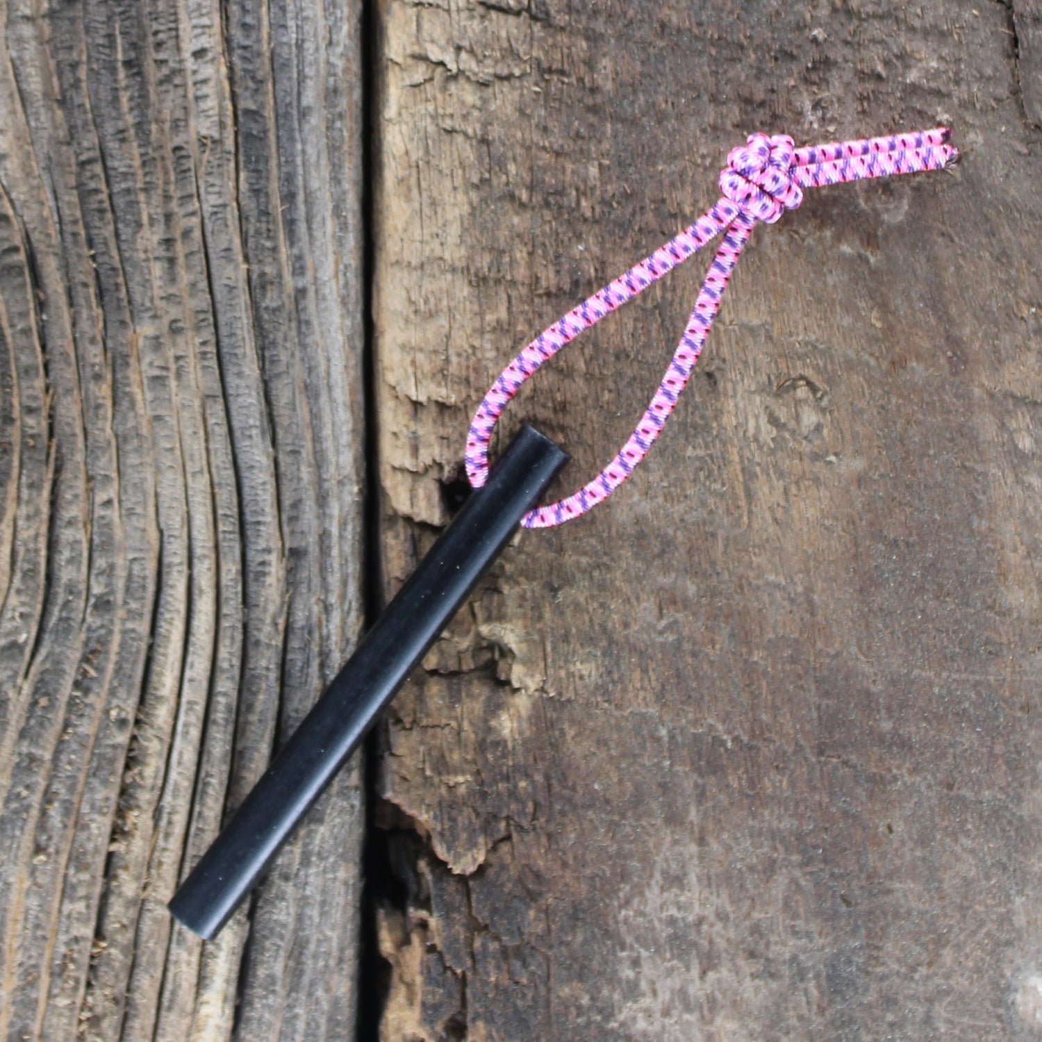 SlicKnives Ferro Rod - Standard w/ Pink Purple Camo Shock Cord Lanyard