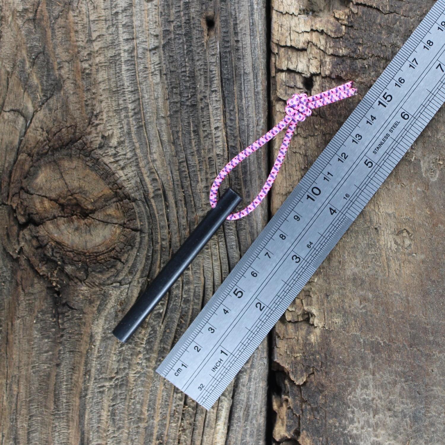 SlicKnives Ferro Rod - Standard w/ Pink Purple Camo Shock Cord Lanyard