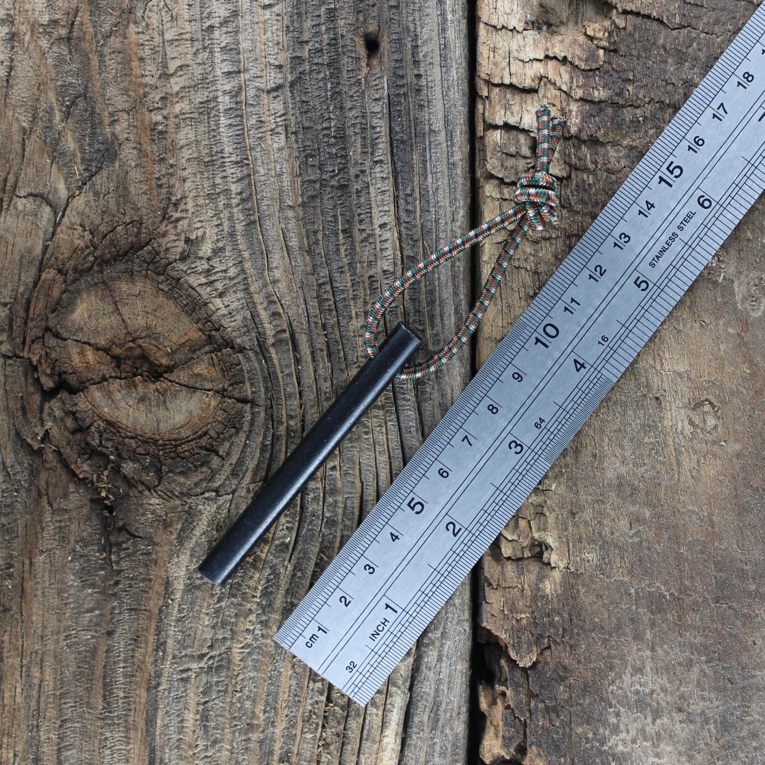 SlicKnives Ferro Rod - Standard w/ Woodland Camo Shock Cord Lanyard