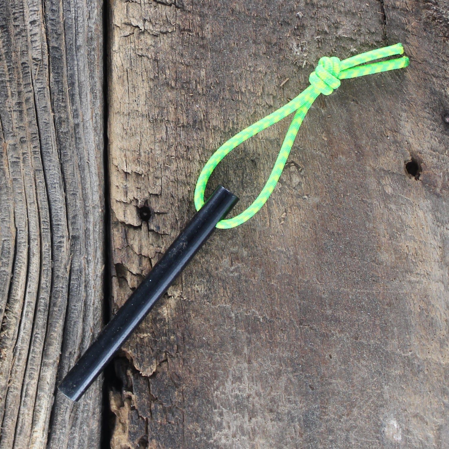 SlicKnives Ferro Rod - Standard w/ Neon Day Glow Green Yellow High Visibility Shock Cord Lanyard