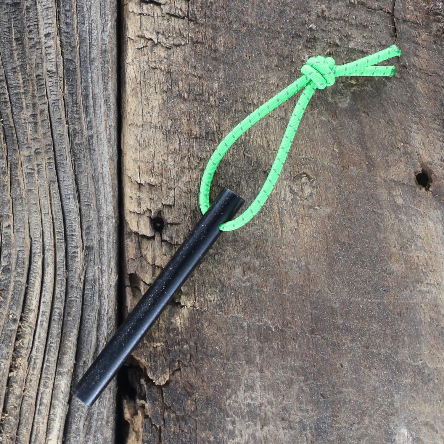 SlicKnives Ferro Rod - Standard w/ Neon Green Reflective High Visibility Shock Cord Lanyard