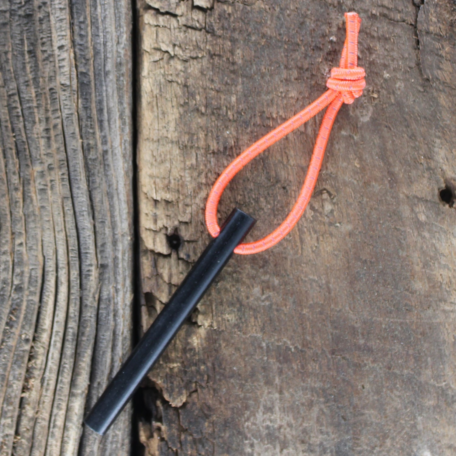 SlicKnives Ferro Rod - Standard w/ Neon Orange Reflective High Visibility Shock Cord Lanyard