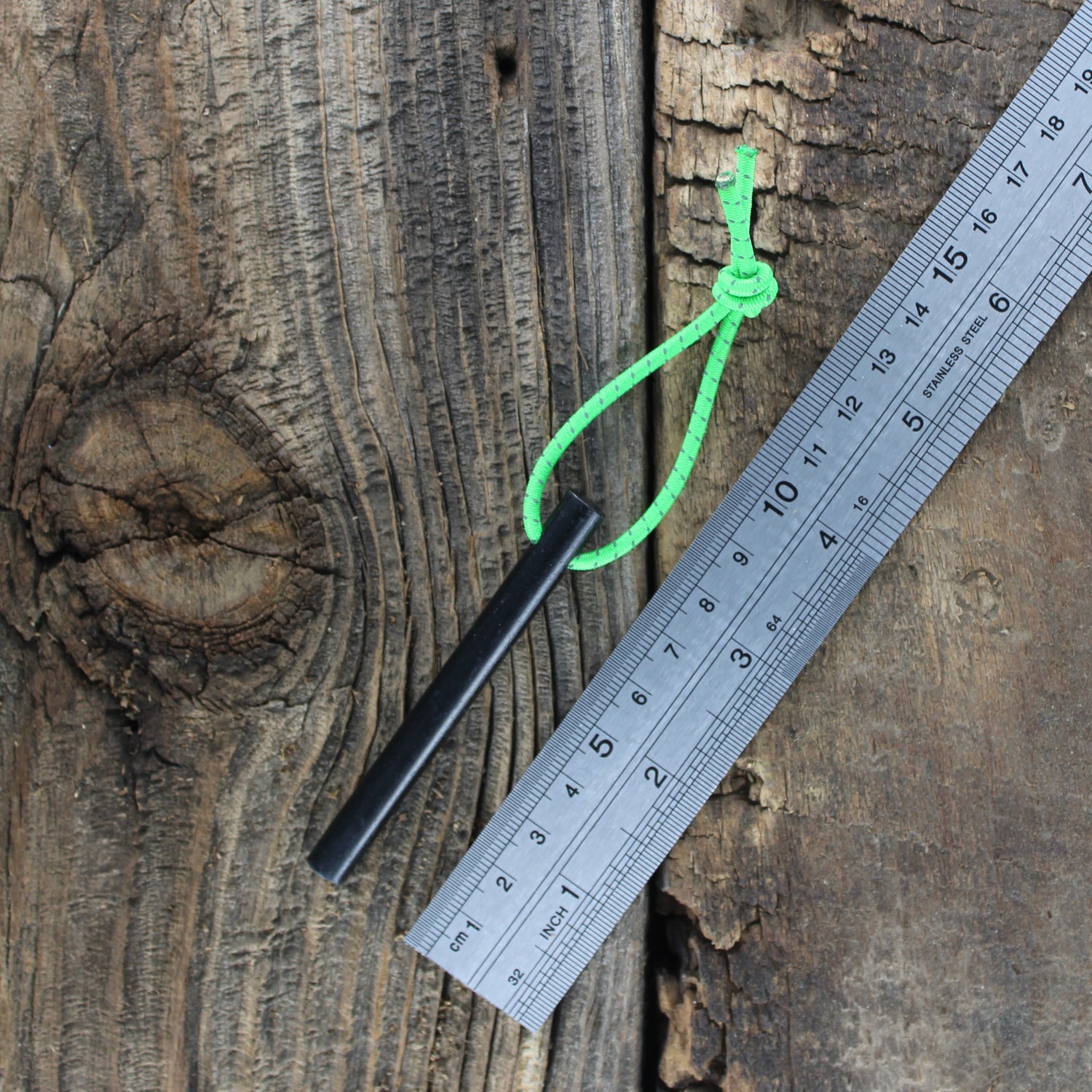 SlicKnives Ferro Rod - Standard w/ Neon Green Reflective High Visibility Shock Cord Lanyard