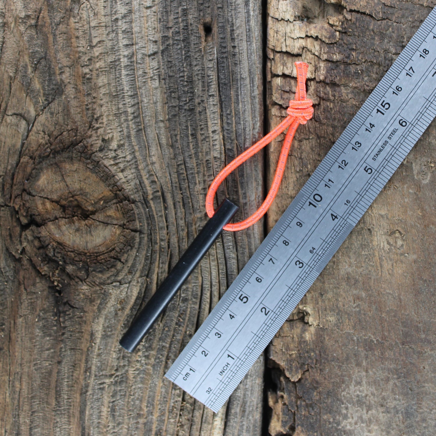 SlicKnives Ferro Rod - Standard w/ Neon Orange Reflective High Visibility Shock Cord Lanyard