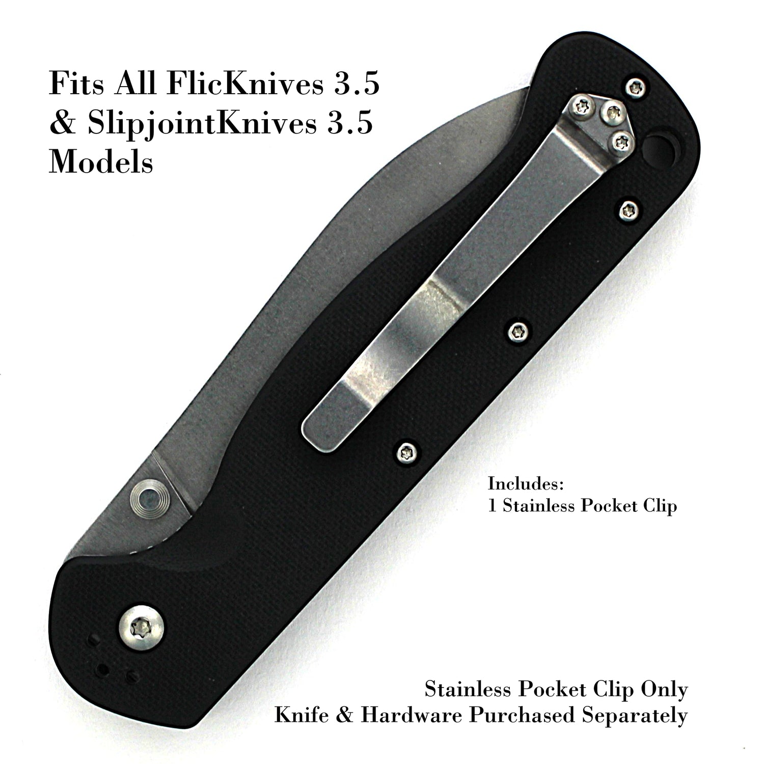 SlicKnives Stainless Pocket Clip 3.5 - Fits all FlicKnives 3.5 & SlipjointKnives 3.5 Models