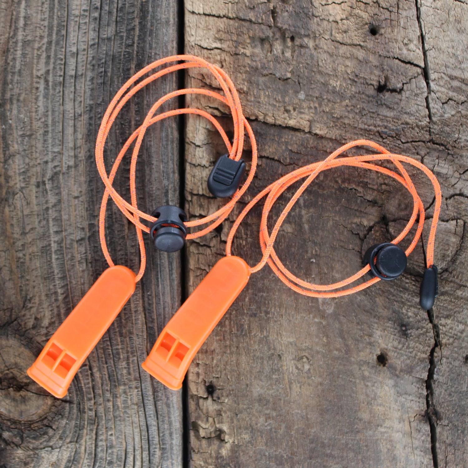 SlicKnives Emergency Signaling Whistle - 2-pack High Visibility Neon Orange w/ Reflective Lanyard