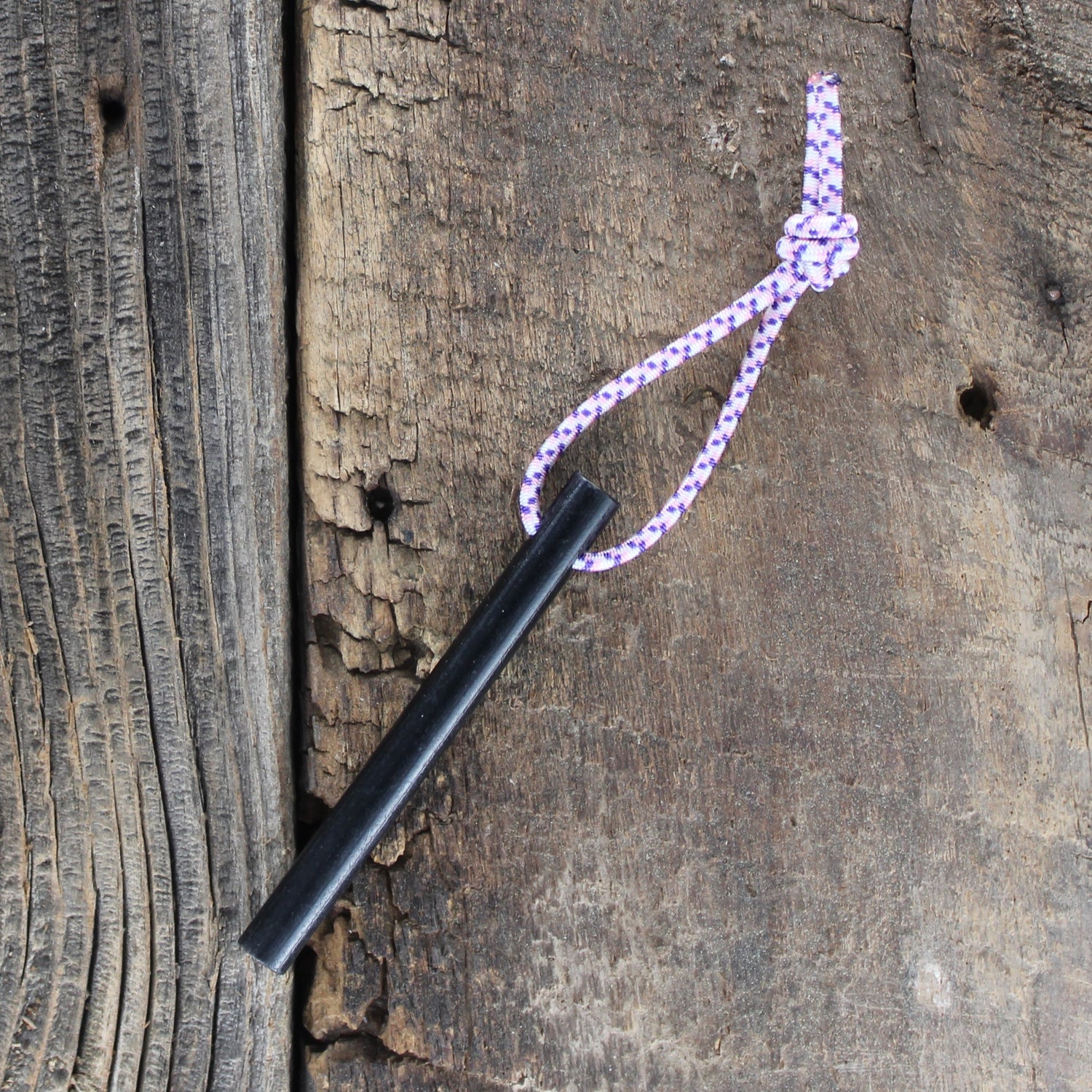 SlicKnives Ferro Rod - Standard w/ White Purple Pink High Visibility Shock Cord Lanyard